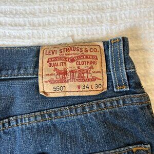Levis 550 Jeans Mens 34x30 Blue Denim Relaxed Fit Straight Leg Dark Wash Red Tab